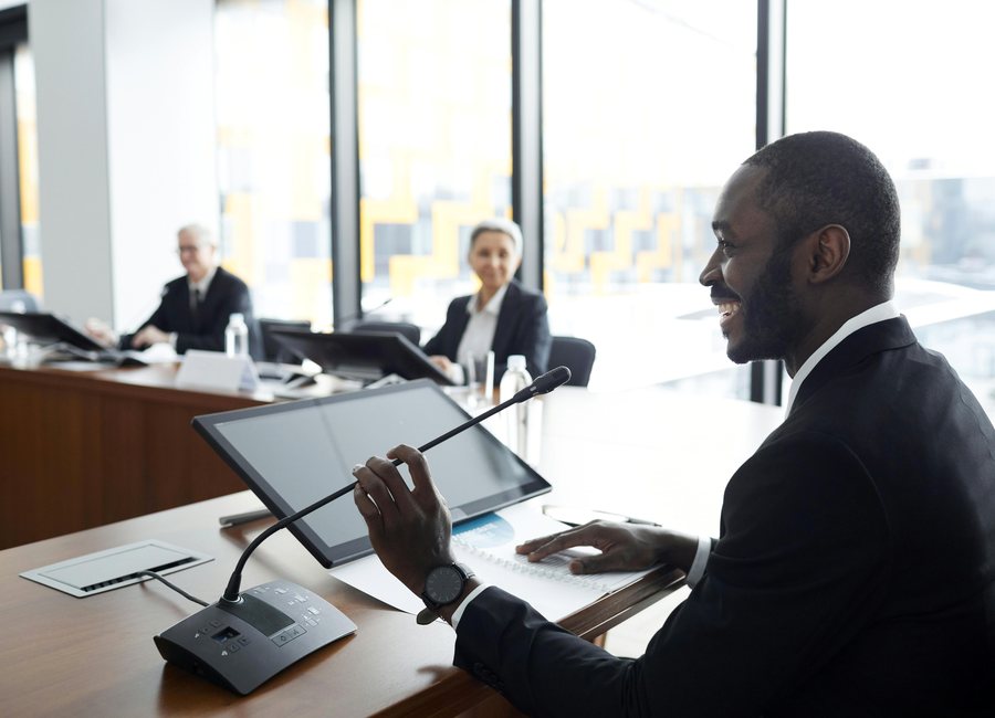 Modern boardroom discussion